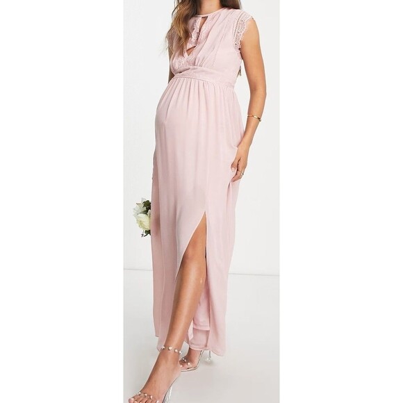 TFNC London Sz 8 US Maternity Bridesmaids Chiffon Finley Maxi Dress Lace Wedding - Picture 1 of 16